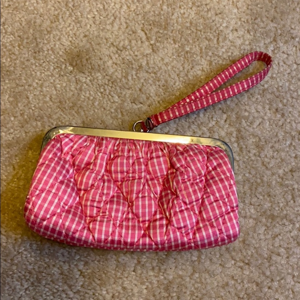Like new Vera Bradley pink silk gingham wristlet!